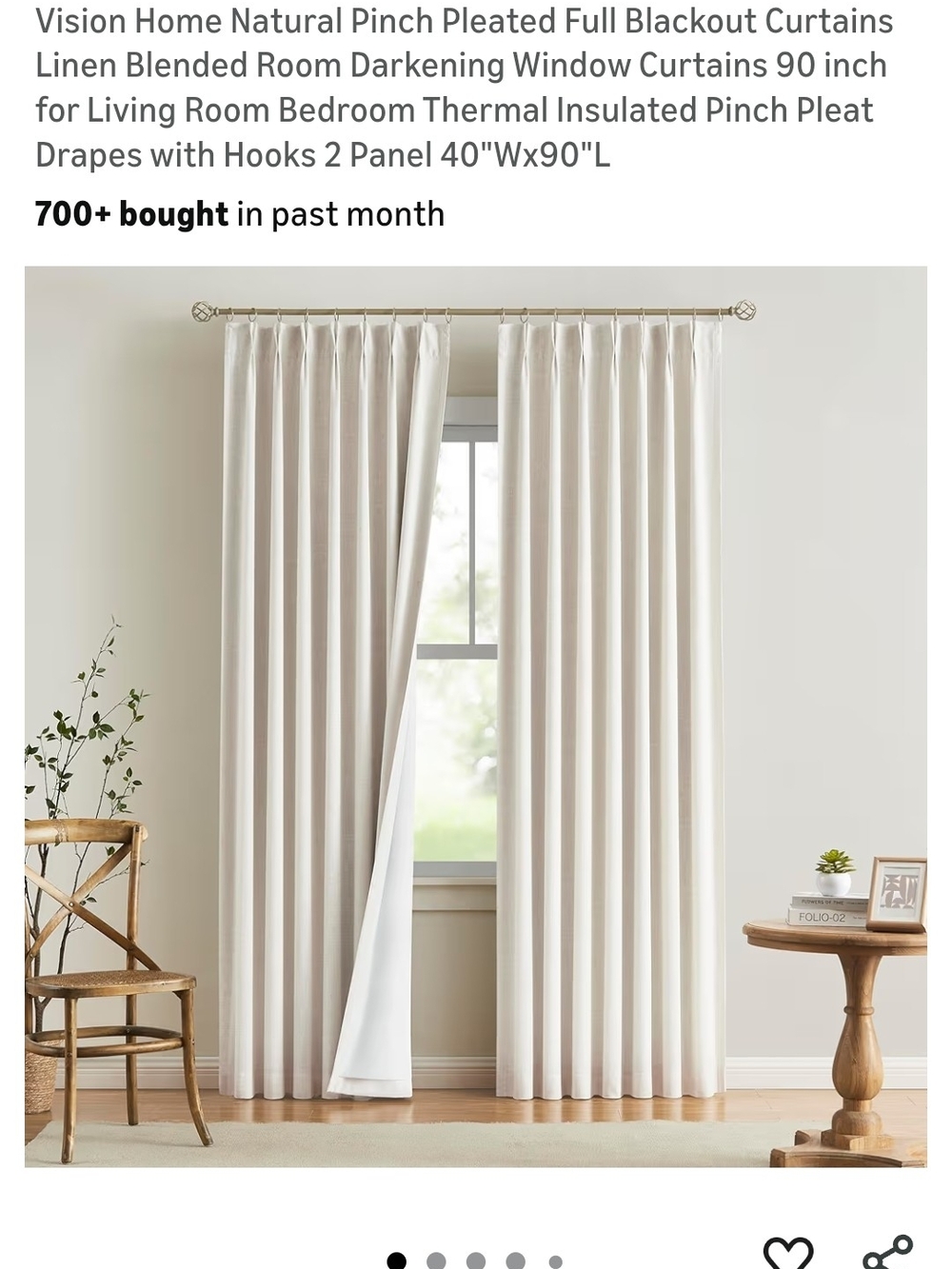 Natural Pinch Pleated Blackout Curtains X 6